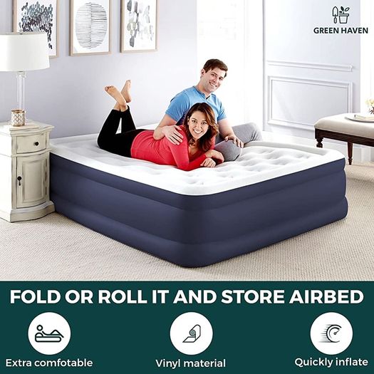 Premium King Size Air Bed with Built in Electric Pump And Pillow Raised Flocked Airbed with a Soft Top Fast Self inflating Camping Bed with Upgraded Internal Beams (FREE SHIPPING)