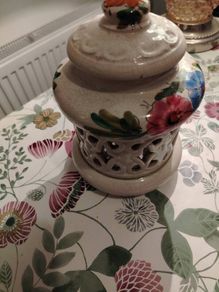 Vintage Hand Panted Cut Out lidded jar plus candle