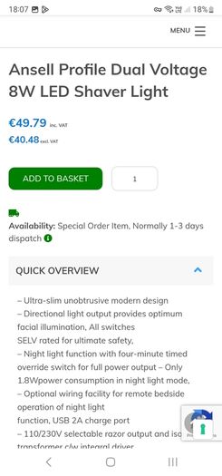 Over mirror  Dual LED Light with USB (2 available)
