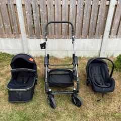 Magic ZC 3 in 1 Pushchair Pram Travel System, Baby Stroller 3 in 1 with Reversible Two Pushing Modes, Newborn Infant Carriage One-Click Folding, Toddler Buggy Aluminum Frame (739 Black)