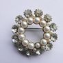 Vintage Faux Pearl & Rhinestone Round Brooch Image 2