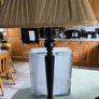 Vintage ebonized table lamp featuring an octagonal base, likely dating from the early 20th century. Image 3