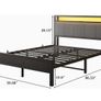 5FT King Size Bed Frame with LED Lights and Charging Station, Heavy Duty Metal Platform Upholstered King Bed frame with Storage Fabric Headboard,Metal Slats Support,Mattress Foundation (Black) Image 9