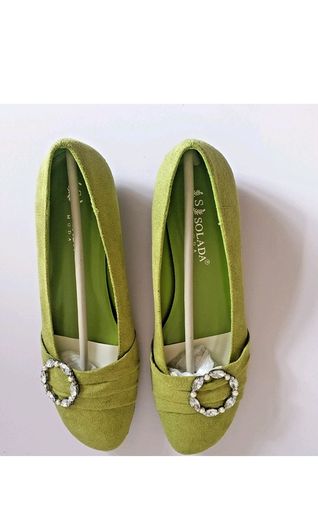 Solada Moda Green Suede Shoes EU36 UK3 Crystal Buckle Low Heel New Boxed  CAN POST