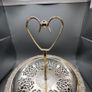 Vintage Silvery Metal Two Tier Cake Stand Engraved Lace Effect Doyley Plates Image 4