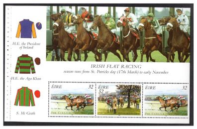 1996 Ireland Irish Horse Racing Commemorative Stamp Booklet Pane Mint Never Hinged (MNH). Hibernian HP86