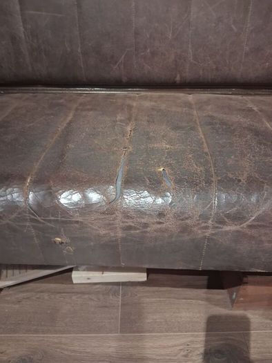 Vintage Solid Wood pub Leather Bench Seat Perfect for Bar or Man Cave