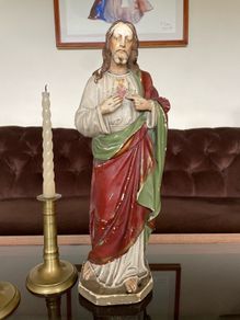Antique Sacred Heart Statue 17 Inches 43 cm