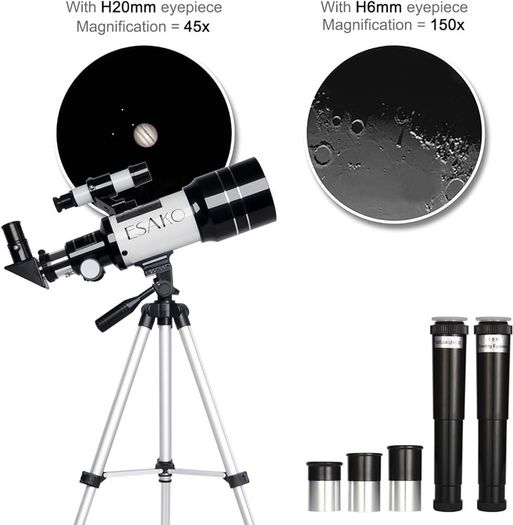Telescope for Kids & Adults, 70mm Portable Beginner Telescopes with 3 Eyepieces, Height Adjustable Tripod & Phone Adapter