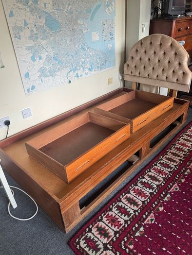 Wooden single bed with drawers