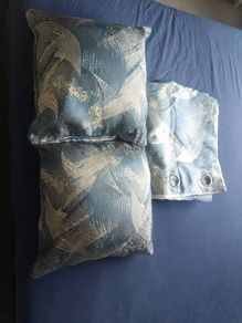 Jackson Blue Eyelet Curtain Set + Matching Cushions covers