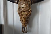 Carved Brown Bull Skull
