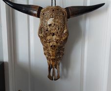 Carved Brown Bull Skull