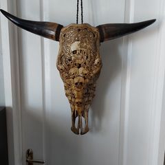 Carved Brown Bull Skull