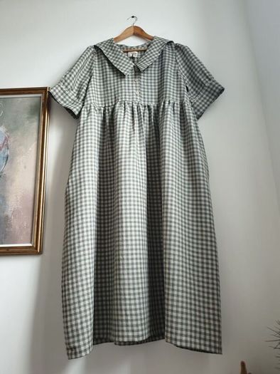 Pure Linen Gingham Dress Size Xl