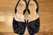 SKA black leather and lace espadrille sandals