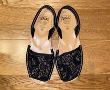 SKA black leather and lace espadrille sandals