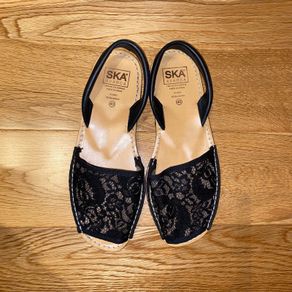 SKA black leather and lace espadrille sandals