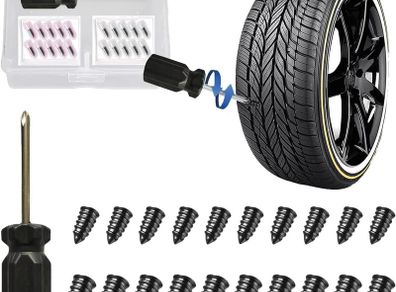 20 pcs Tyre Repair Screw, Fast Self-Service Car Puncture Repair Kit, Tire Rubber Nails Tool, Emergency Car Accessories for Bike Motorbike Bicycle Flat Tire Plug with Storage Tool Box