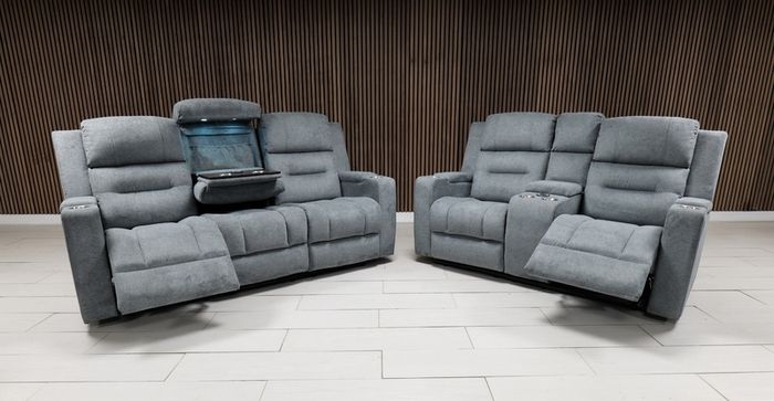 Titan Grey Fabric Recliner Sofa Set