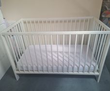 Cot, mattress and bedding
