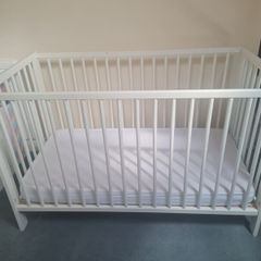 Cot, mattress and bedding