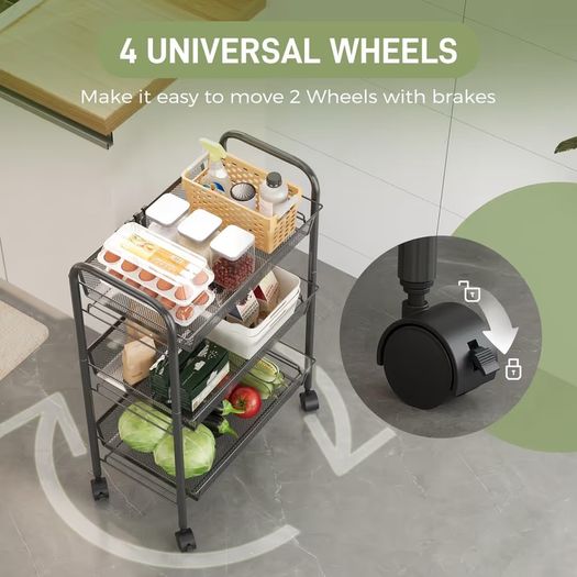 Brand New WELDUN Kitchen Trolley with 3 Tiers, Metal Shelf on Wheels with Handle.