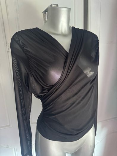 Shein black mesh wrap long sleeve blouse size UK10/12 Perfect condition Postage included