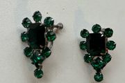 vintage screw-back earrings with emerald-green glass rhinestones