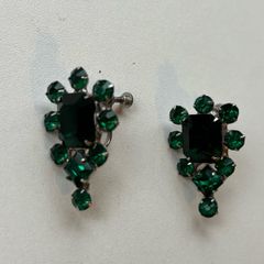 vintage screw-back earrings with emerald-green glass rhinestones