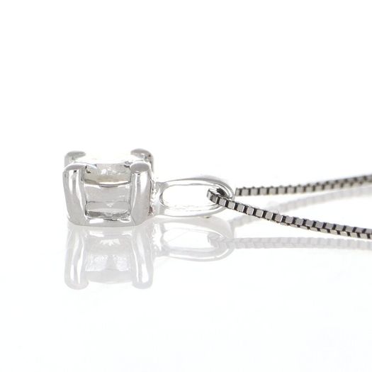 (NOS) 18kt White Gold Natural Diamond Solitaire Necklace - Handmade in Italy