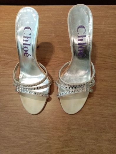 Chloe ladies champagne and diamante high heel sandals size 3 /Eu 36