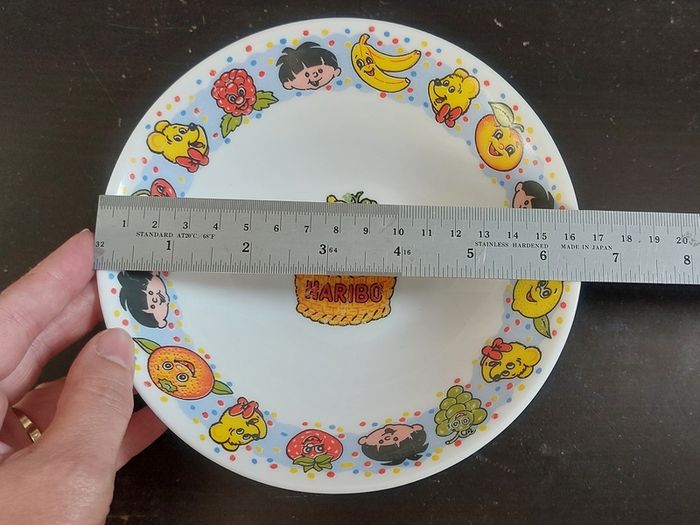 Vintage Rare Collectable Arcopal France Childrens Milk Glass Dining Set with Haribo Sweets Motifs, Consisting of A Mug, Cereal Bowl and 20cm Plate, circa 1970