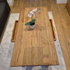Solid Oak Coffee table with 2 drawers and storage shelf