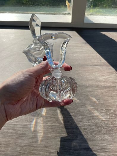 Pair of Vintage Crystal Perfume Bottles or Dressing Table Bottles