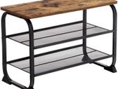 _Shoe bench Shoe cabinet in industrial design, shoe rack with 2 grid shelves, rounded frame, easy assembly, stable, space-saving, narrow, wood look, vintage