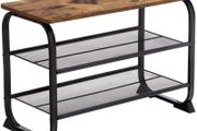 _Shoe bench Shoe cabinet in industrial design, shoe rack with 2 grid shelves, rounded frame, easy assembly, stable, space-saving, narrow, wood look, vintage