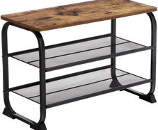 _Shoe bench Shoe cabinet in industrial design, shoe rack with 2 grid shelves, rounded frame, easy assembly, stable, space-saving, narrow, wood look, vintage