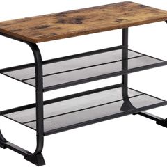 Shoe bench Shoe cabinet in industrial design, shoe rack with 2 grid shelves, rounded frame, easy assembly, stable, space-saving, narrow, wood look, vintage