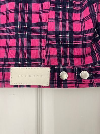 Topshop MOTO Pink Tartan Check Cropped Jacket - UK 10