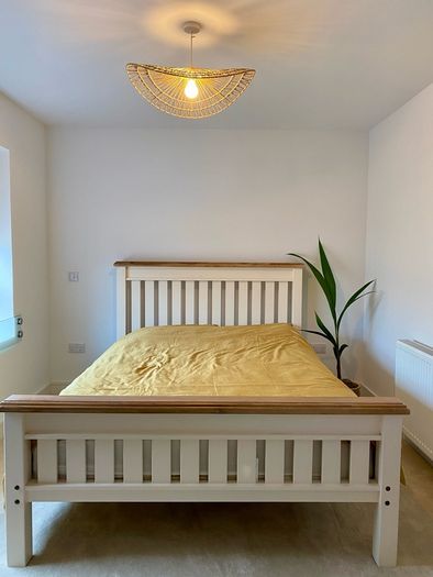 Excellent condition solid oak king size bed frame and mattress