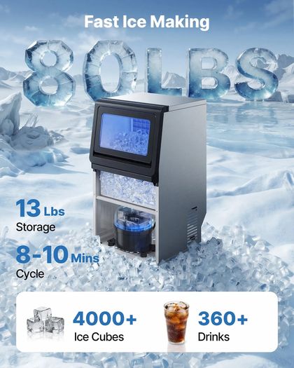 Commercial Ice Maker Machine 36 kg/24h with 6 kg Storage Capacity, Countertop/Freestanding/Under Counter