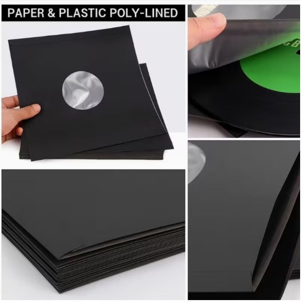 Black Paper 10" Vinyl Record Sleeves with Inner Liner, 110G Lightweight Paper 15pk Anti Static