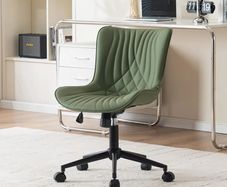 Office Chair Adjustable, Ergonomic Desk Chair Armless PU Leather Swivel Chairs with Wheels for Home Office Computer, Modern, Olive Green