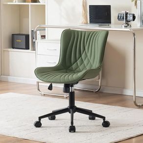 Office Chair Adjustable, Ergonomic Desk Chair Armless PU Leather Swivel Chairs with Wheels for Home Office Computer, Modern, Olive Green