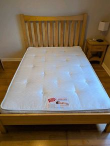 Double Bed Frame and Mattress, Solid Wood