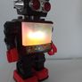 Saturn Robot. The 13" Giant Walking Robot With BIG  SCREEN TV And Light-Up Eyes In MINT Condition. 1980's Image 2