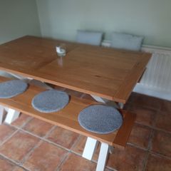 Oak dining table with bench - water damage on surface