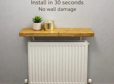 Solid Wood Floating Shelf for Hallway Living Room Handmade in UK Radiator Cover Top Shelf with Brackets Rustic Pine, 50cm