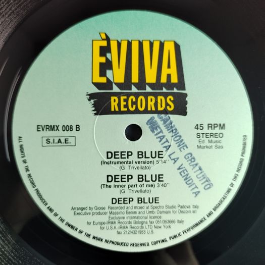 Deep Blue - Deep Blue - Eviva Records - HUGE Ibiza SASHA Classic! Downtempo Ambient HOUSE Breaks ORIGINAL 1990 Pressing! Condition: Near MINT!